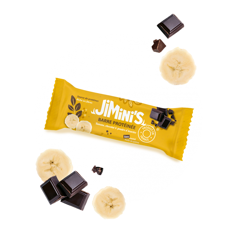 Barre protéinée banane, chocolat & poudre d'insectes