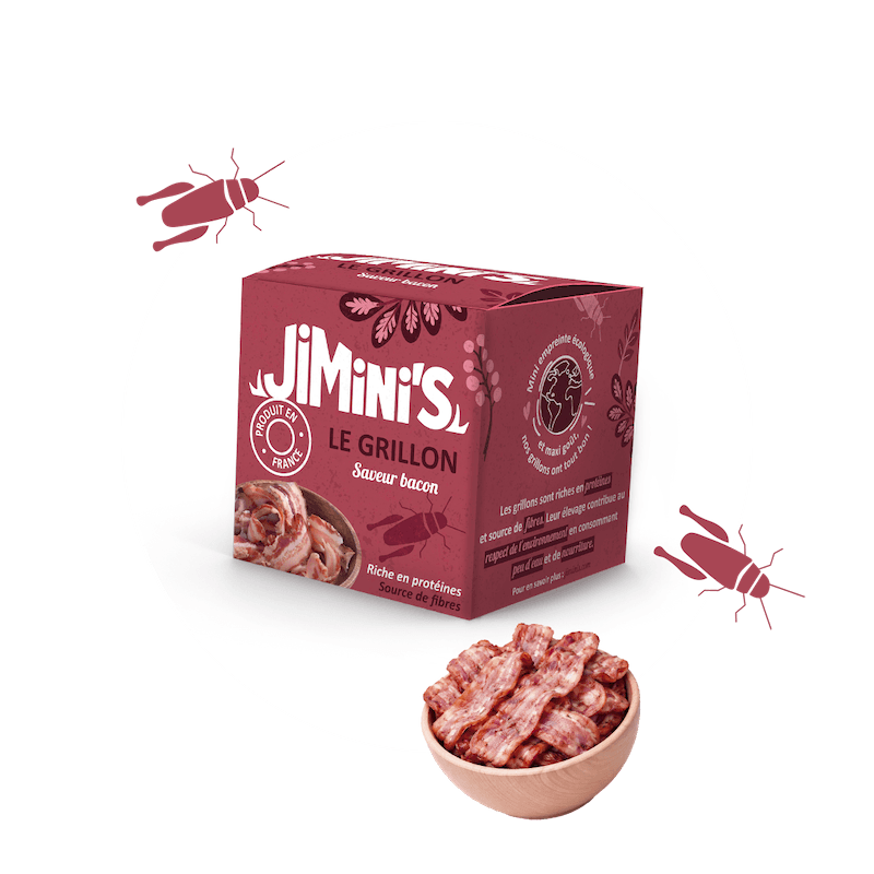 Grilos com sabor a bacon Jimini's, insetos comestíveis para o aperitivo